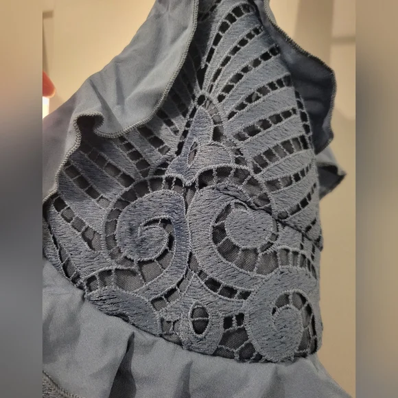 Lady Black Tie Blue Steel Lace Midi Dress Size 4 - Picture 5 of 9